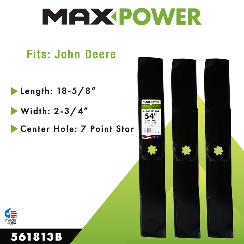 Maxpower 561813B 3-Blade Set for 54-Inch John Deere Rider, Replaces GX21380, GY20684, and GY20679 - Image 2